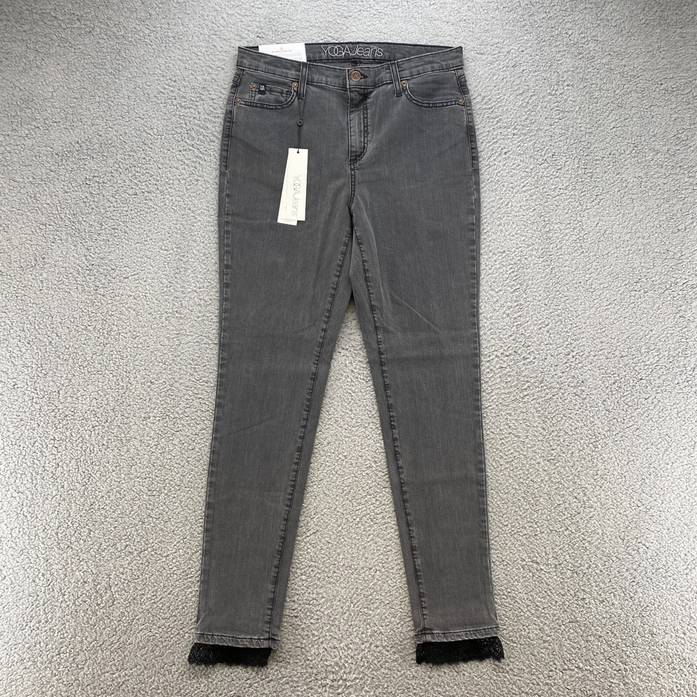Yoga Jeans Skinny Womens 31 Rachel Gray Mid Rise Lace Hem‎ Cotton Blend Soft